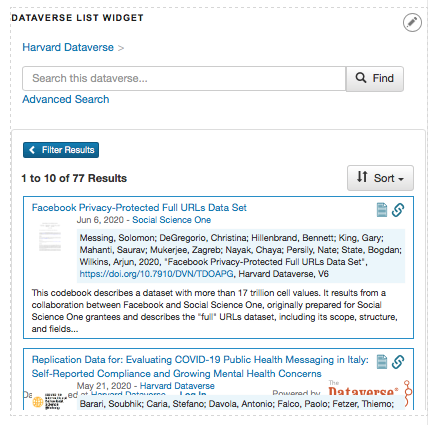 sample of dataverse list widget
