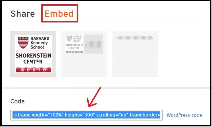 Select the Embed Code of SoundCloud